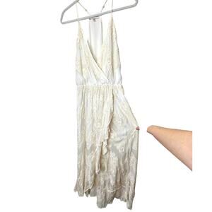 Lavender Brown Cream Willow Ruffle Embroidered Tulip Midi Dress L